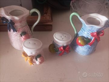 Set olio, aceto, sale e pepe in ceramica 