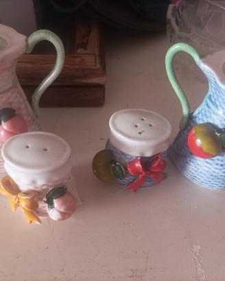 Set olio, aceto, sale e pepe in ceramica 