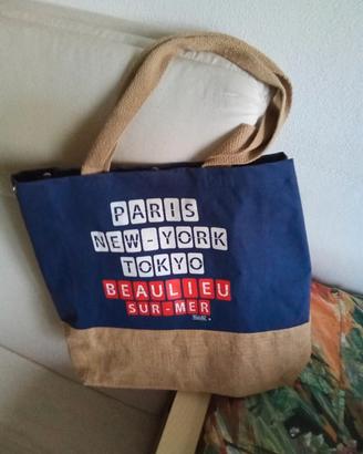 Borsa in tela blu e iuta