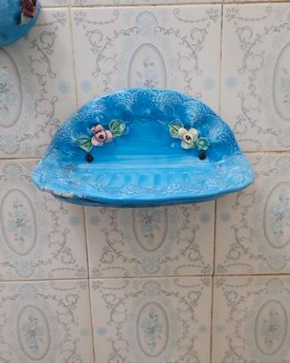 Set sanitari anni 70 celesti vintage con accessori