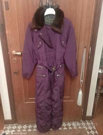 tuta sci firmata Post Card collo pelliccia vera 