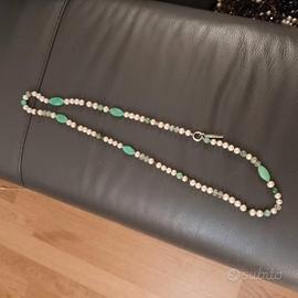 collana perle vere e radice di smeraldo in argento