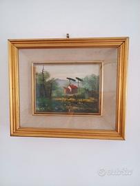 Quadro Antico Paesaggio a Olio Casolare