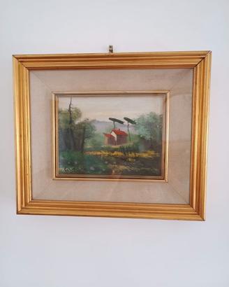 Quadro Antico Paesaggio a Olio Casolare