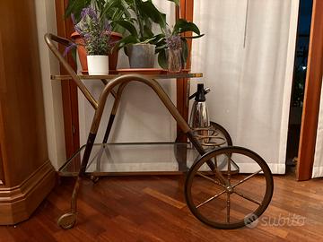 Carrello bar vintage anni 50 in ottone e vetro