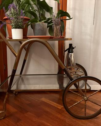 Carrello bar vintage anni 50 in ottone e vetro