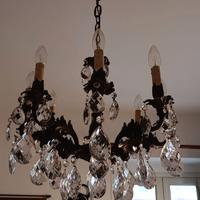 Lampadario ottone con gocce e prismi in cristalli