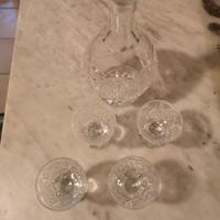 Bottiglia e 4 bicchieri cristallo Rogaska