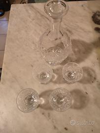 Bottiglia e 4 bicchieri cristallo Rogaska