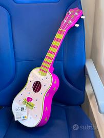 Coloratissimo ukulele giocattolo rosa e verde