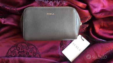 trousse pochette porta tutto in vera pelle grigia 