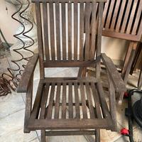 6 Sedie poltrona, cuscini e tavolo rotondo in teak
