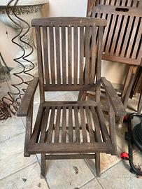 6 Sedie poltrona, cuscini e tavolo rotondo in teak