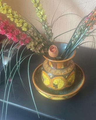 vaso artigianale di Faenza con sottopiatto '70/'80