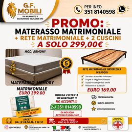 RETE MATRIMONIALE + MATERASSO + CUSCINI MEMORY