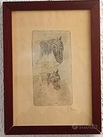 Litografia firmata G. Fattori con cornice in legno
