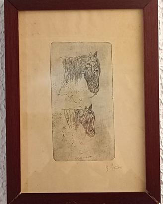 Litografia firmata G. Fattori con cornice in legno