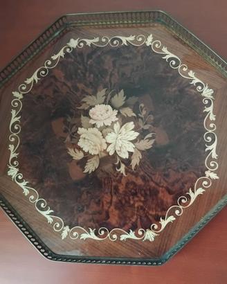 Vassoio Vintage in  legno intarsiato