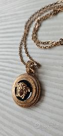  Versace Medusa Black & Gold Medallion Necklace