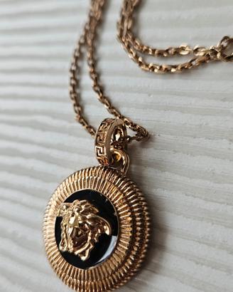 Versace Medusa Black & Gold Medallion Necklace