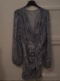 Vestito fantasia beige e blu