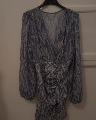 Vestito fantasia beige e blu