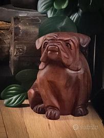 Scultura Bulldog In Legno Intagliato A Mano 14 cm