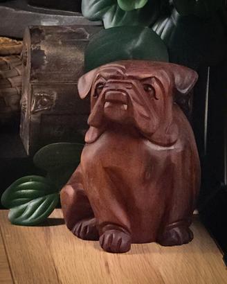 Scultura Bulldog In Legno Intagliato A Mano 14 cm