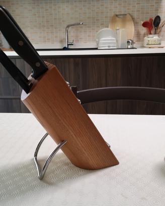 Ceppo da cucina in legno e acciaio con 6 pezzi