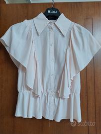 Camicetta Blusa Donna Rosa con Volant Papillonne -