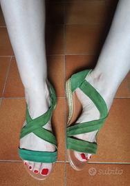 Scarpe donna vera pelle scamosciata verde