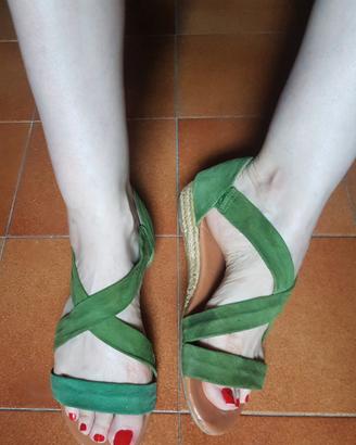 Scarpe donna vera pelle scamosciata verde