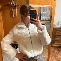 giacca in vera pelliccia di coniglio, bianca