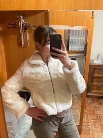 giacca in vera pelliccia di coniglio, bianca