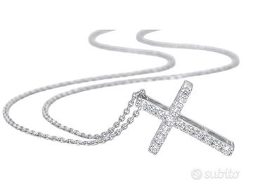 Collana Croce con Diamanti ct 0,20 Oro bianco 18kt