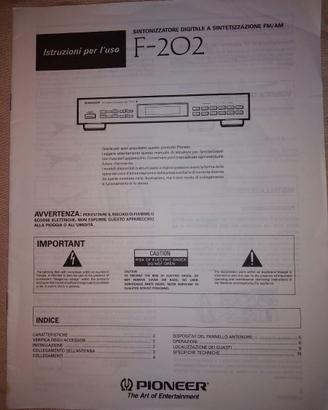 MANUALE TUNER RADIO SINTONIZZATORE PIONEER F-202