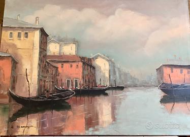 Canale Veneziano, olio su tela, Aldo Marangoni