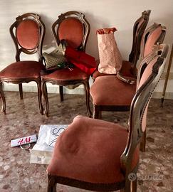 Sedie in massello e velluto rosa antico