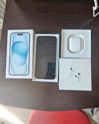 iPhone 15 - 128GB - Black/Blue + AirPods 3ª Gen 