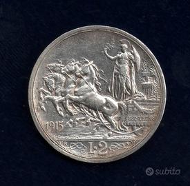 2 LIRE V. Emanuele III 1915 Quadriglia