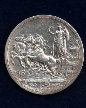 2 LIRE V. Emanuele III 1915 Quadriglia