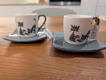 Coppia di tazzine da caffè Old&New con gatti nuove