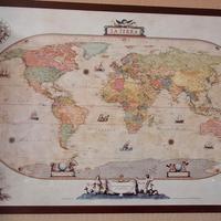 Stampa mappamondo antico con cornice in legno