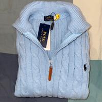 Maglioncino polo ralph lauren azzurro con zip