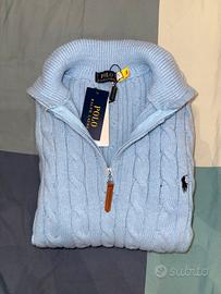 Maglioncino polo ralph lauren azzurro con zip