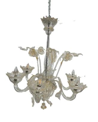 LAMPADARIO IN VETRO DI MURANO CON DETTAGLI DORATI