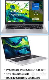 Portatile acer aspire go 15,6 garanzia 1 TB 32 GB
