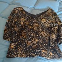 T-shirt pizzo ricamato oro taglia 42