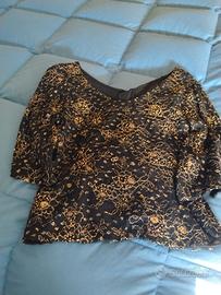 T-shirt pizzo ricamato oro taglia 42