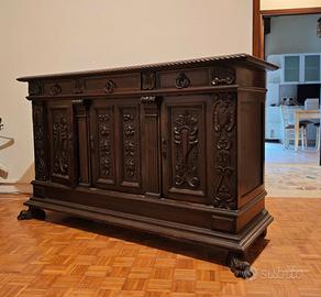 Credenza Antica Neorinascimento Noce Intagliato